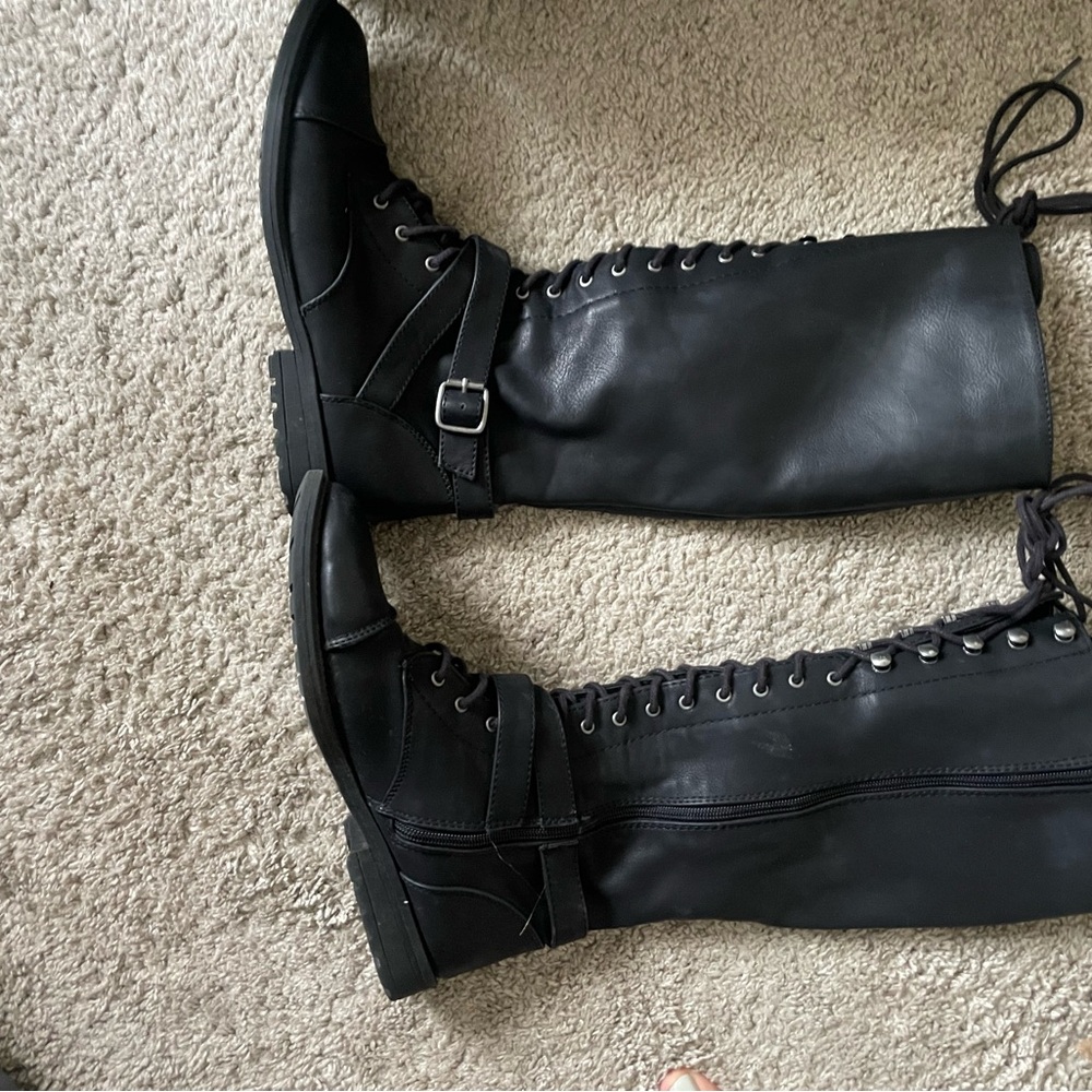 Black Lace-Up Knee-High Boots